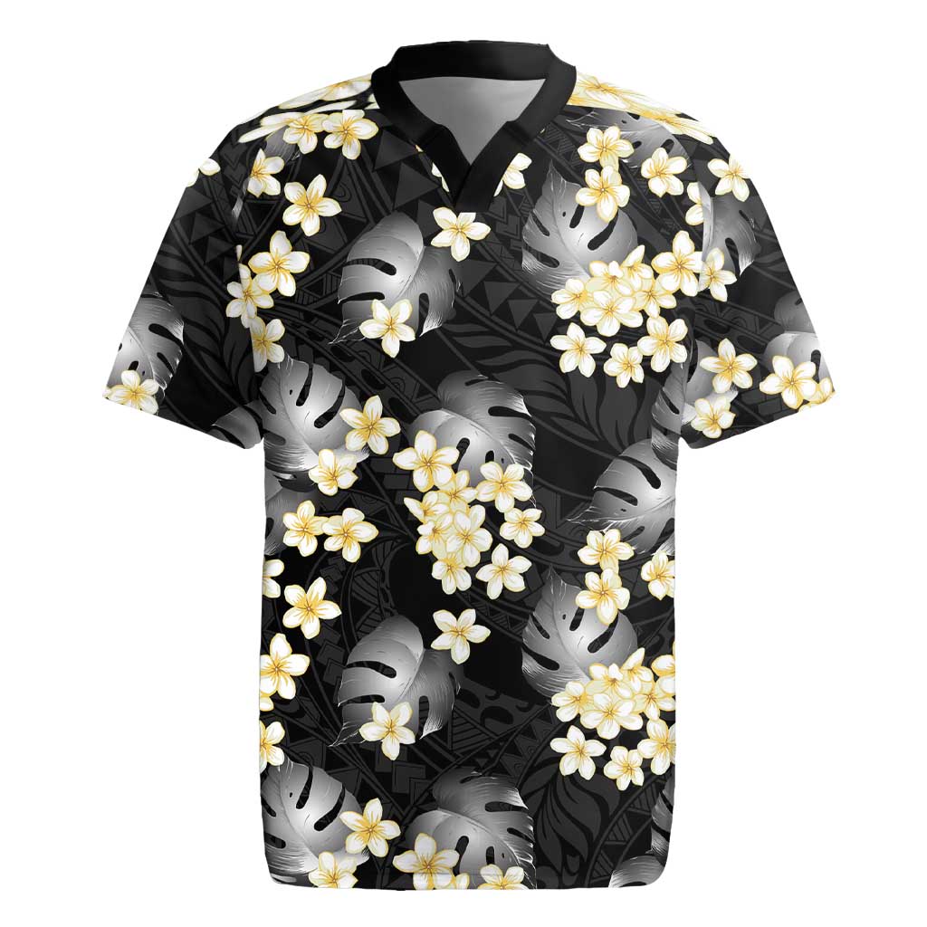 Black Tropical Hawaii Rugby Jersey Seamless Monstera Plumeria Hawaiian Pattern LT14 Black - Polynesian Pride
