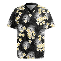 Black Tropical Hawaii Rugby Jersey Seamless Monstera Plumeria Hawaiian Pattern LT14 Black - Polynesian Pride