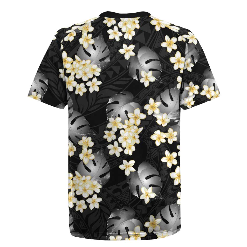 Black Tropical Hawaii Rugby Jersey Seamless Monstera Plumeria Hawaiian Pattern LT14 - Polynesian Pride