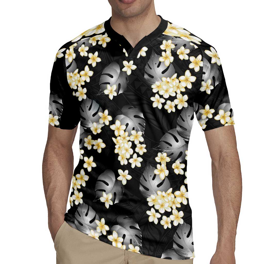 Black Tropical Hawaii Rugby Jersey Seamless Monstera Plumeria Hawaiian Pattern LT14 - Polynesian Pride