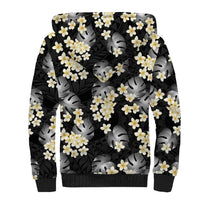 Black Tropical Hawaii Sherpa Hoodie Seamless Monstera Plumeria Hawaiian Pattern LT14 - Polynesian Pride