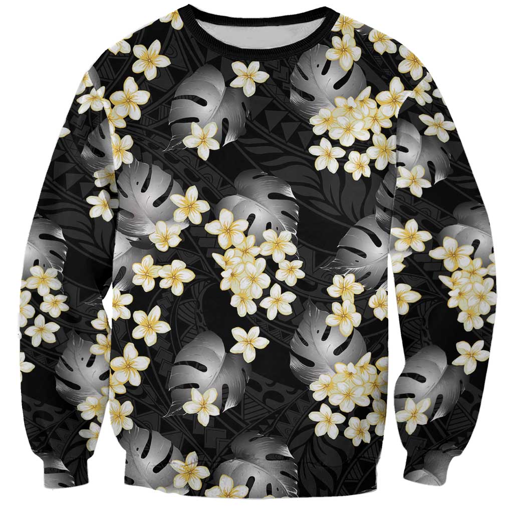 Black Tropical Hawaii Sweatshirt Seamless Monstera Plumeria Hawaiian Pattern LT14 Unisex Black - Polynesian Pride