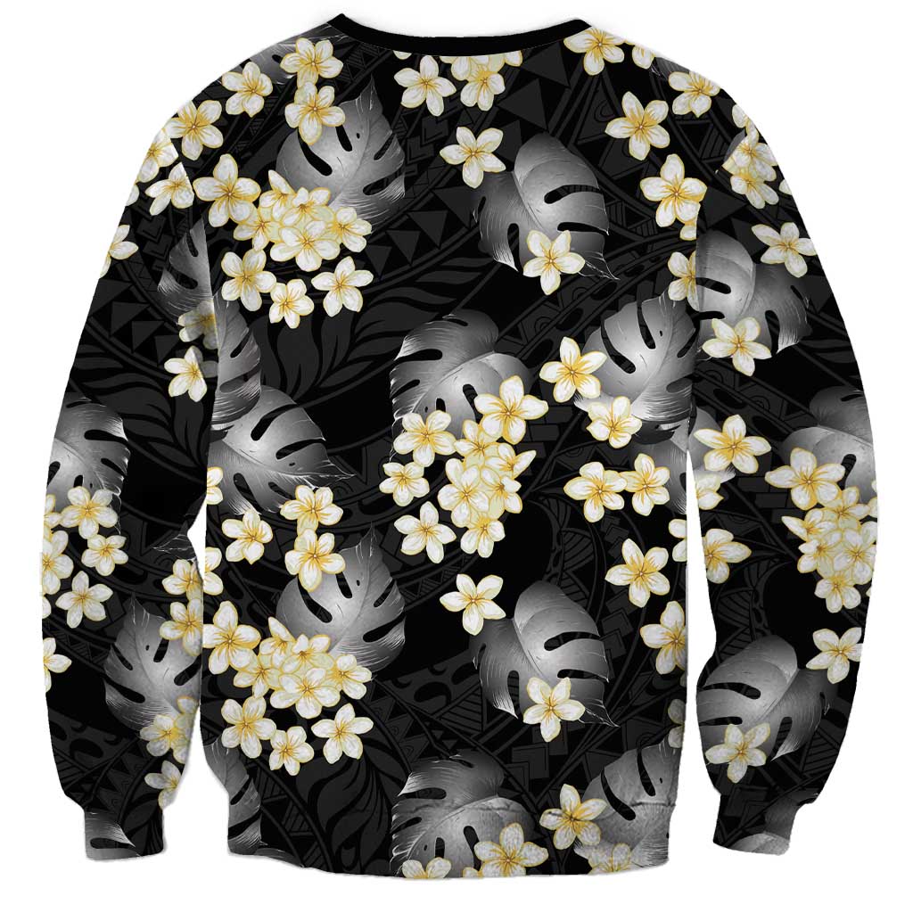 Black Tropical Hawaii Sweatshirt Seamless Monstera Plumeria Hawaiian Pattern LT14 - Polynesian Pride
