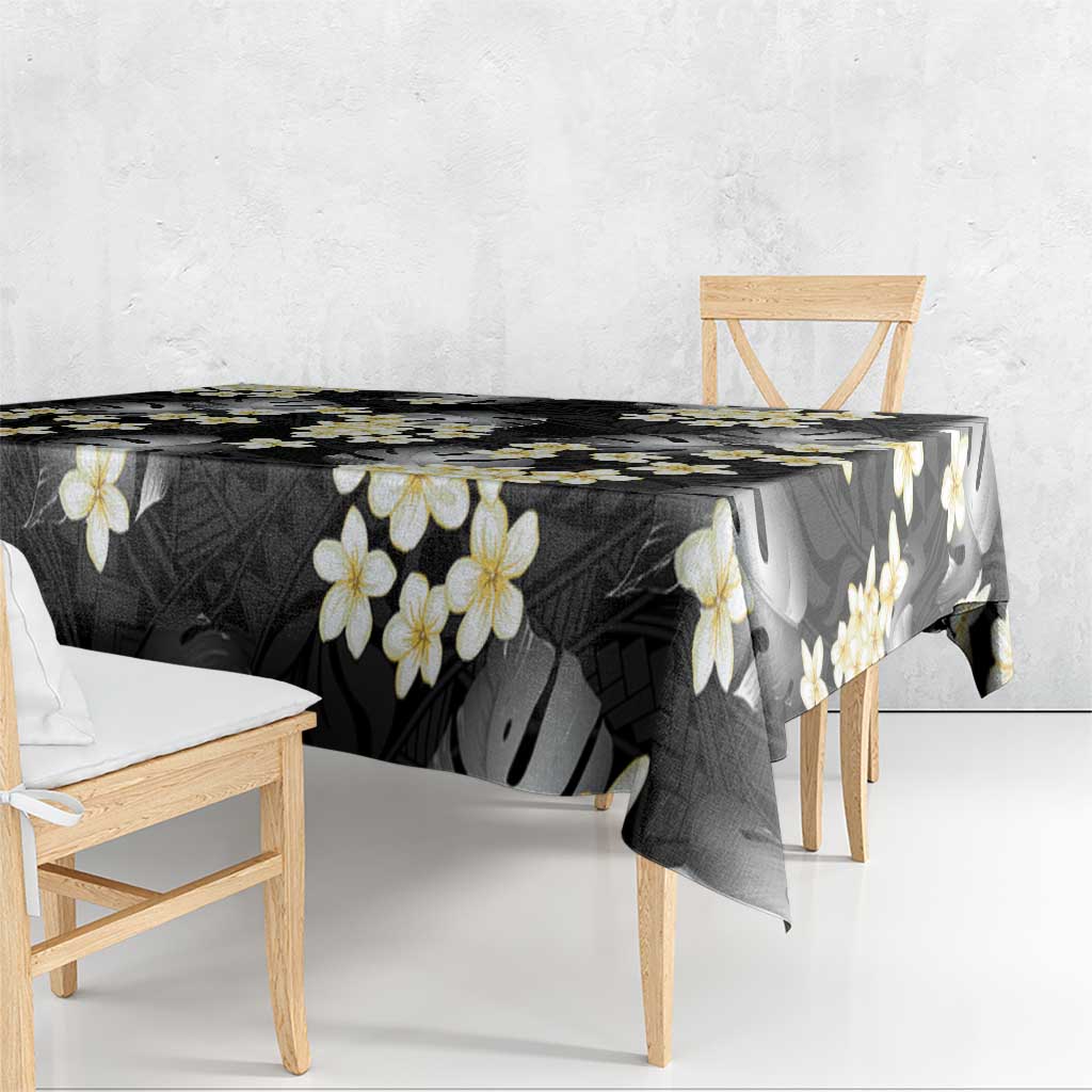 Black Tropical Hawaii Tablecloth Seamless Monstera Plumeria Hawaiian Pattern - Polynesian Pride