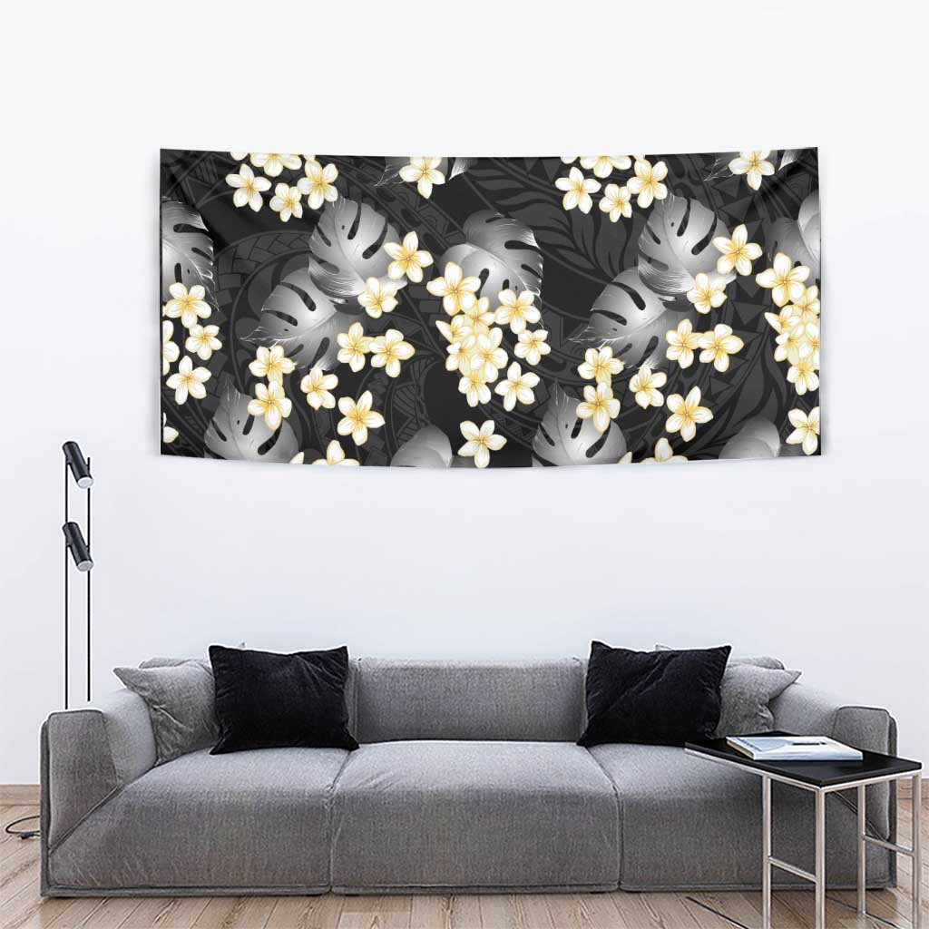Black Tropical Hawaii Tapestry Seamless Monstera Plumeria Hawaiian Pattern - Polynesian Pride