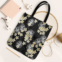 Black Tropical Hawaii Tote Bag Seamless Monstera Plumeria Hawaiian Pattern - Polynesian Pride