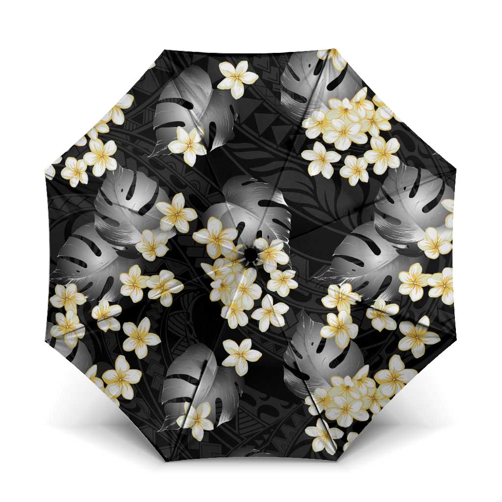 Black Tropical Hawaii Umbrella Seamless Monstera Plumeria Hawaiian Pattern - Polynesian Pride