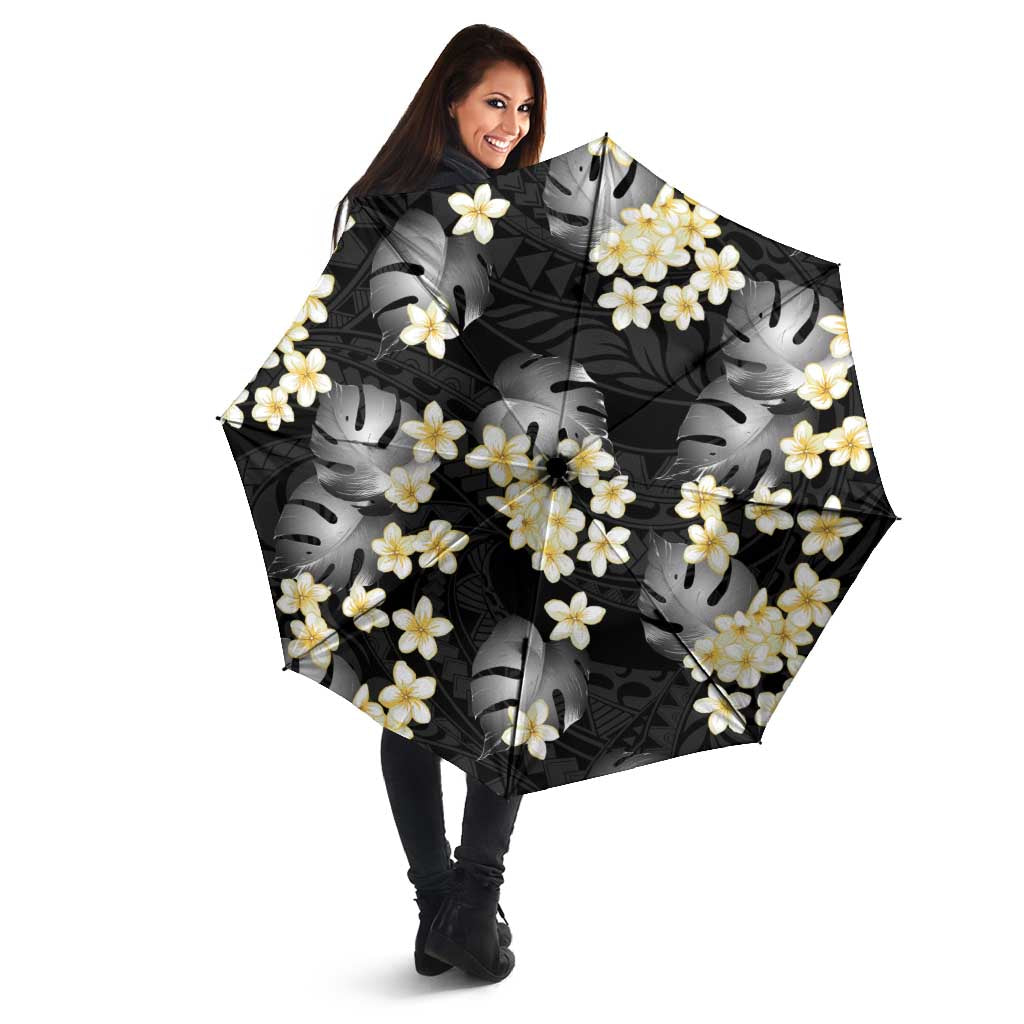 Black Tropical Hawaii Umbrella Seamless Monstera Plumeria Hawaiian Pattern - Polynesian Pride