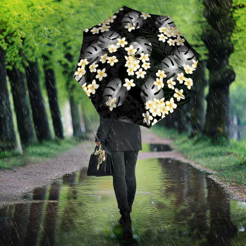 Black Tropical Hawaii Umbrella Seamless Monstera Plumeria Hawaiian Pattern - Polynesian Pride
