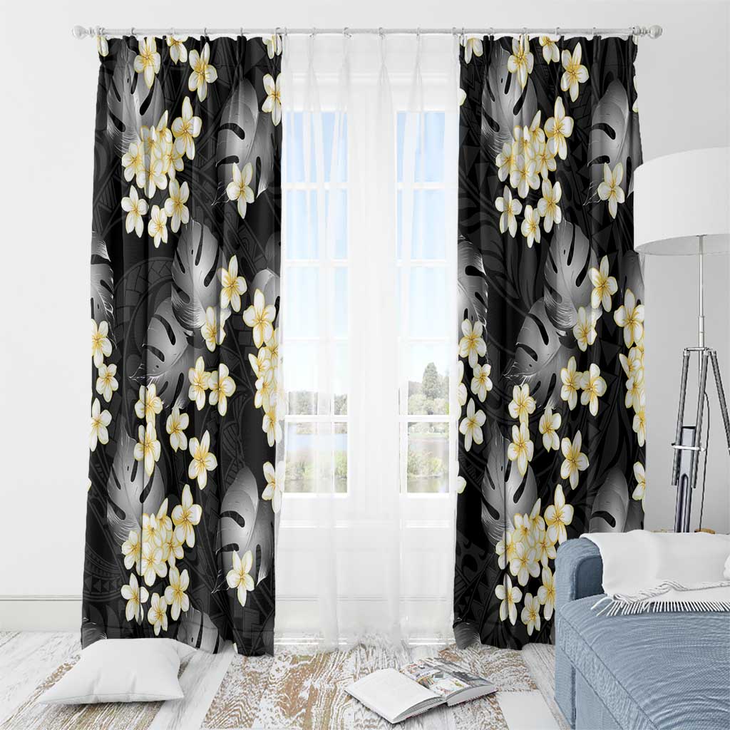 Black Tropical Hawaii Window Curtain Seamless Monstera Plumeria Hawaiian Pattern - Polynesian Pride