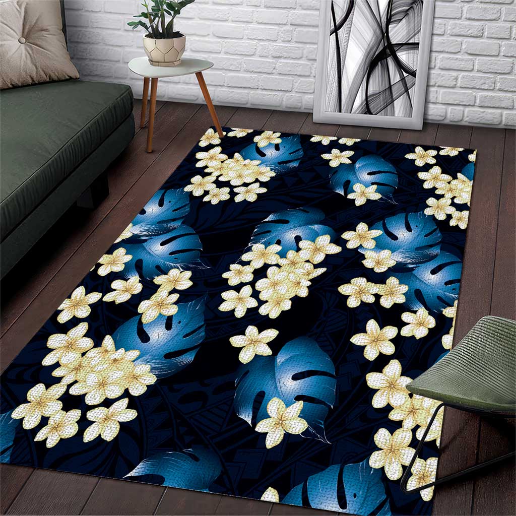 Blue Tropical Hawaii Area Rug Seamless Monstera Plumeria Hawaiian Pattern - Polynesian Pride