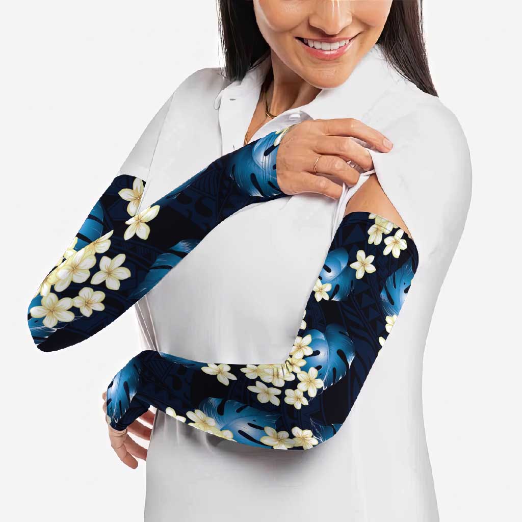 Blue Tropical Hawaii Arm Sleeves Seamless Monstera Plumeria Hawaiian Pattern - Polynesian Pride