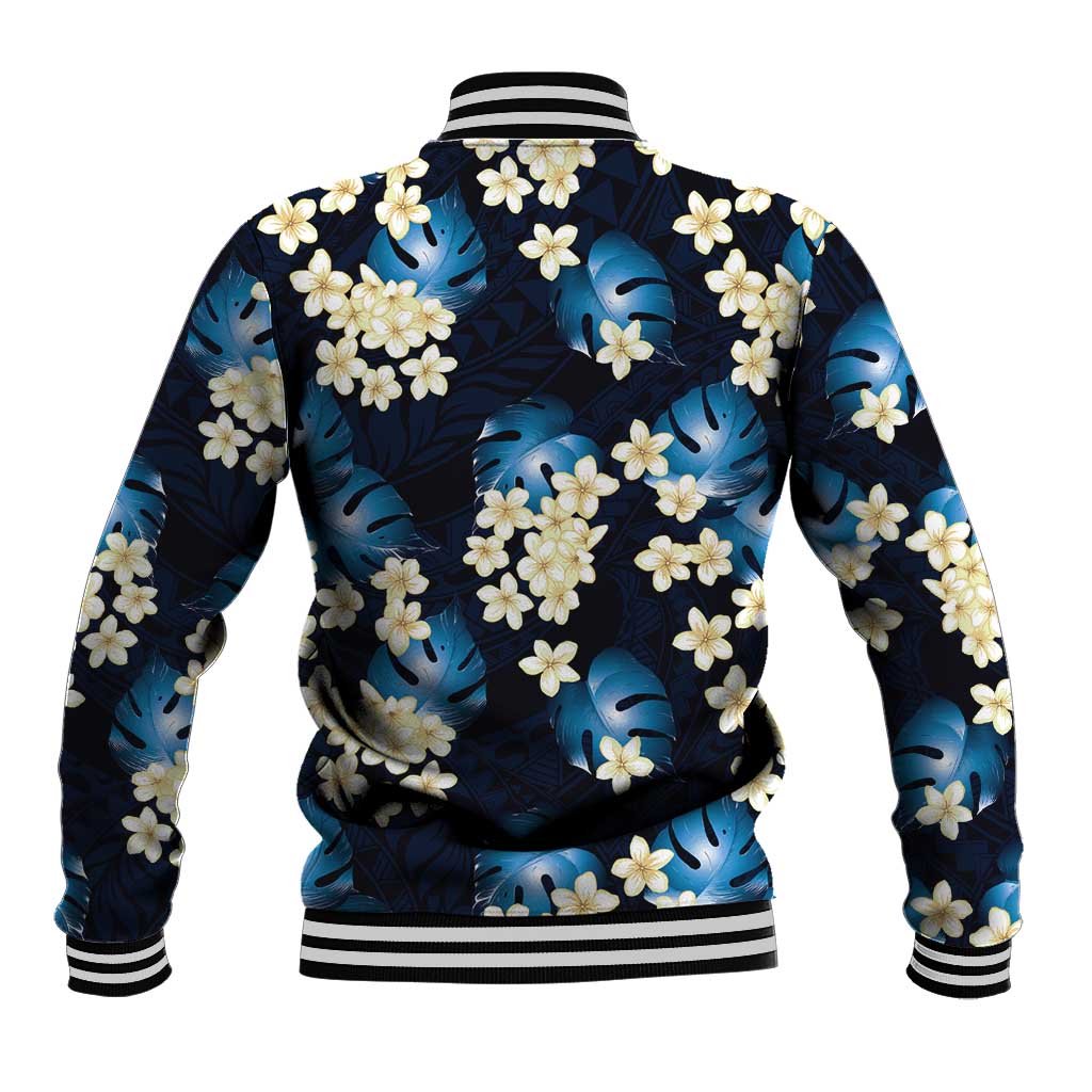 Blue Tropical Hawaii Baseball Jacket Seamless Monstera Plumeria Hawaiian Pattern - Polynesian Pride