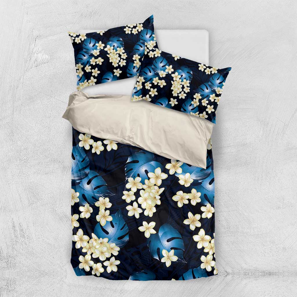 Blue Tropical Hawaii Bedding Set Seamless Monstera Plumeria Hawaiian Pattern - Polynesian Pride