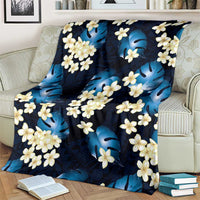 Blue Tropical Hawaii Blanket Seamless Monstera Plumeria Hawaiian Pattern - Polynesian Pride
