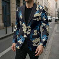 Blue Tropical Hawaii Blazer Seamless Monstera Plumeria Hawaiian Pattern LT14 - Polynesian Pride