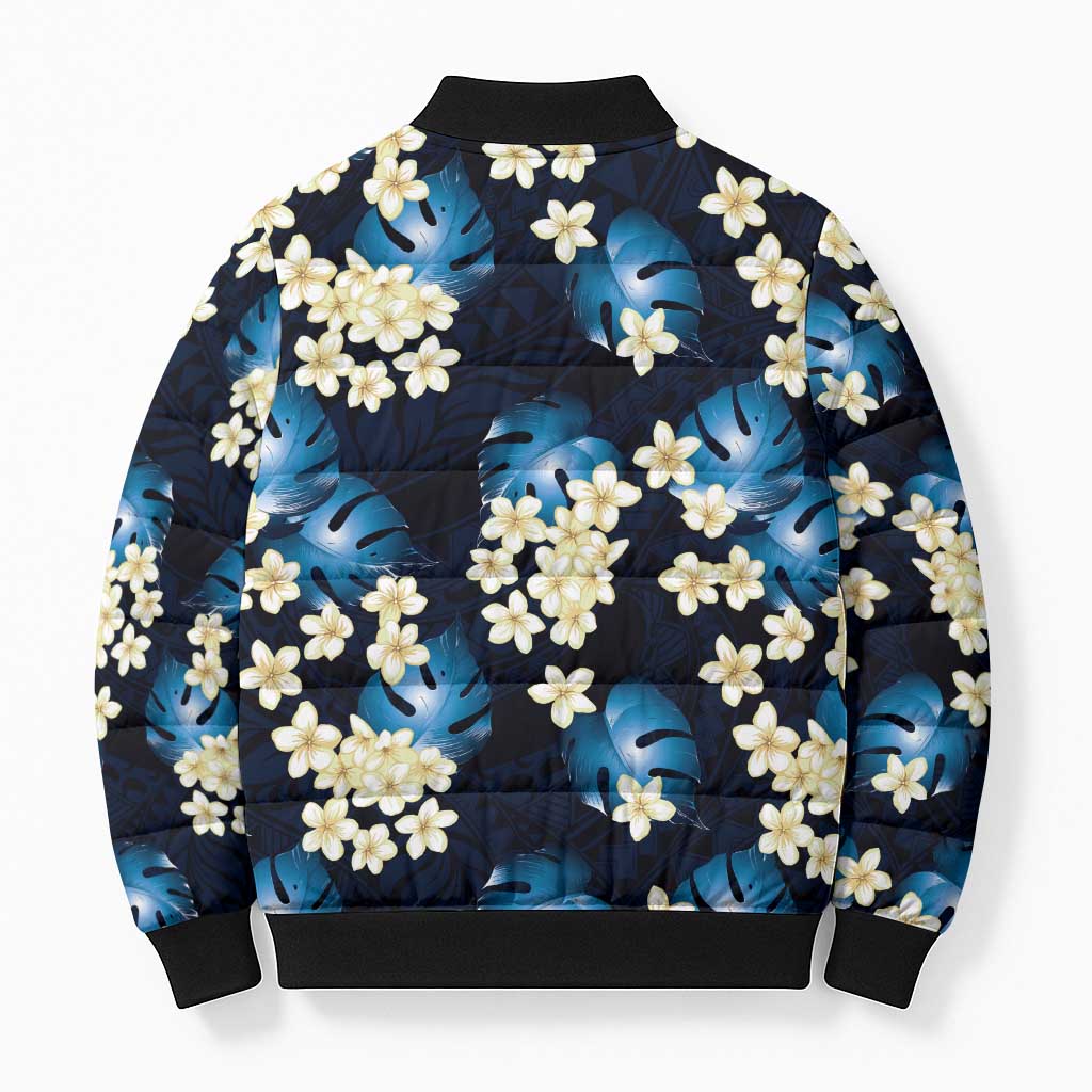 Blue Tropical Hawaii Bomber Puffer Jacket Seamless Monstera Plumeria Hawaiian Pattern LT14 - Polynesian Pride