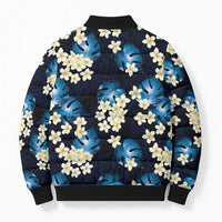 Blue Tropical Hawaii Bomber Puffer Jacket Seamless Monstera Plumeria Hawaiian Pattern LT14 - Polynesian Pride