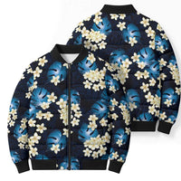 Blue Tropical Hawaii Bomber Puffer Jacket Seamless Monstera Plumeria Hawaiian Pattern LT14 - Polynesian Pride