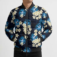 Blue Tropical Hawaii Bomber Puffer Jacket Seamless Monstera Plumeria Hawaiian Pattern LT14 - Polynesian Pride