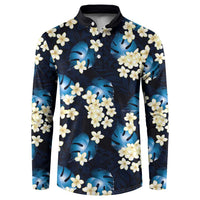 Blue Tropical Hawaii Button Sweatshirt Seamless Monstera Plumeria Hawaiian Pattern LT14 Blue - Polynesian Pride