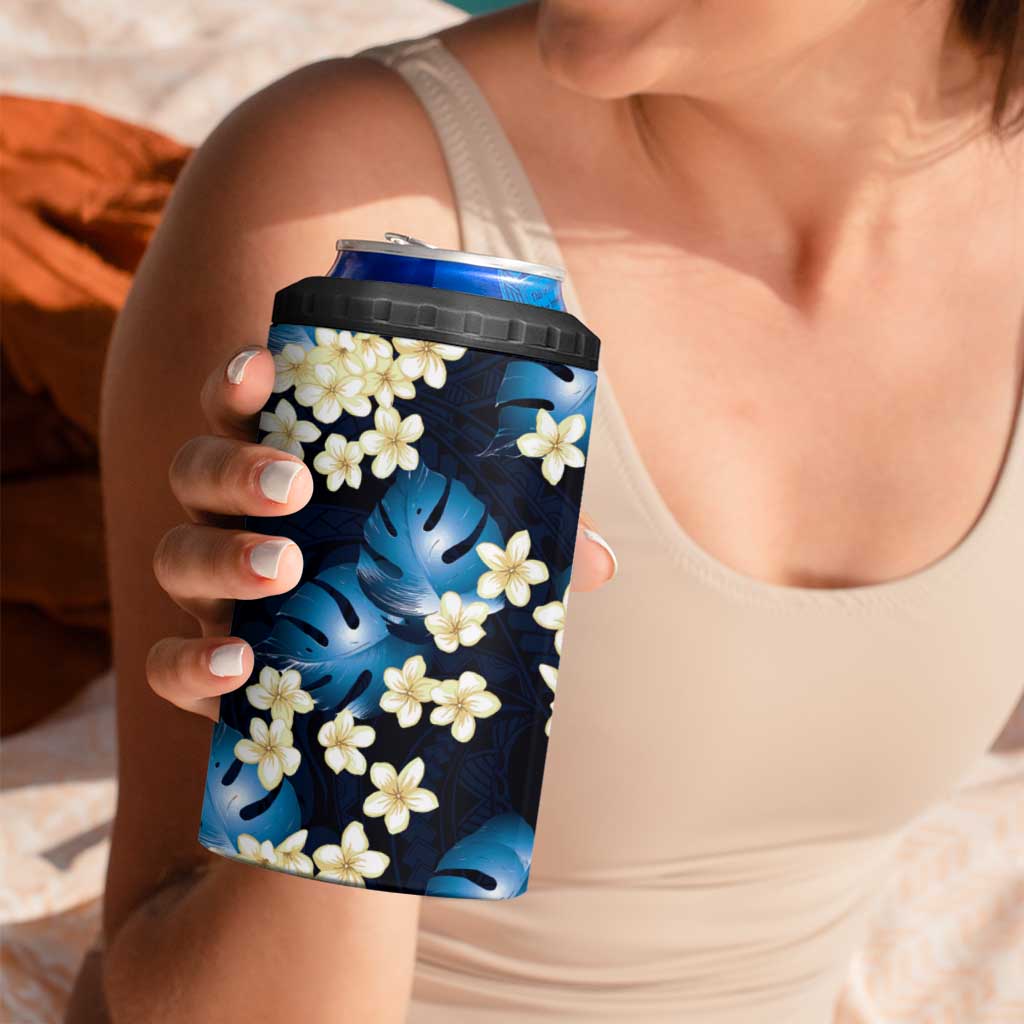 Blue Tropical Hawaii 4 in 1 Can Cooler Tumbler Seamless Monstera Plumeria Hawaiian Pattern - Polynesian Pride