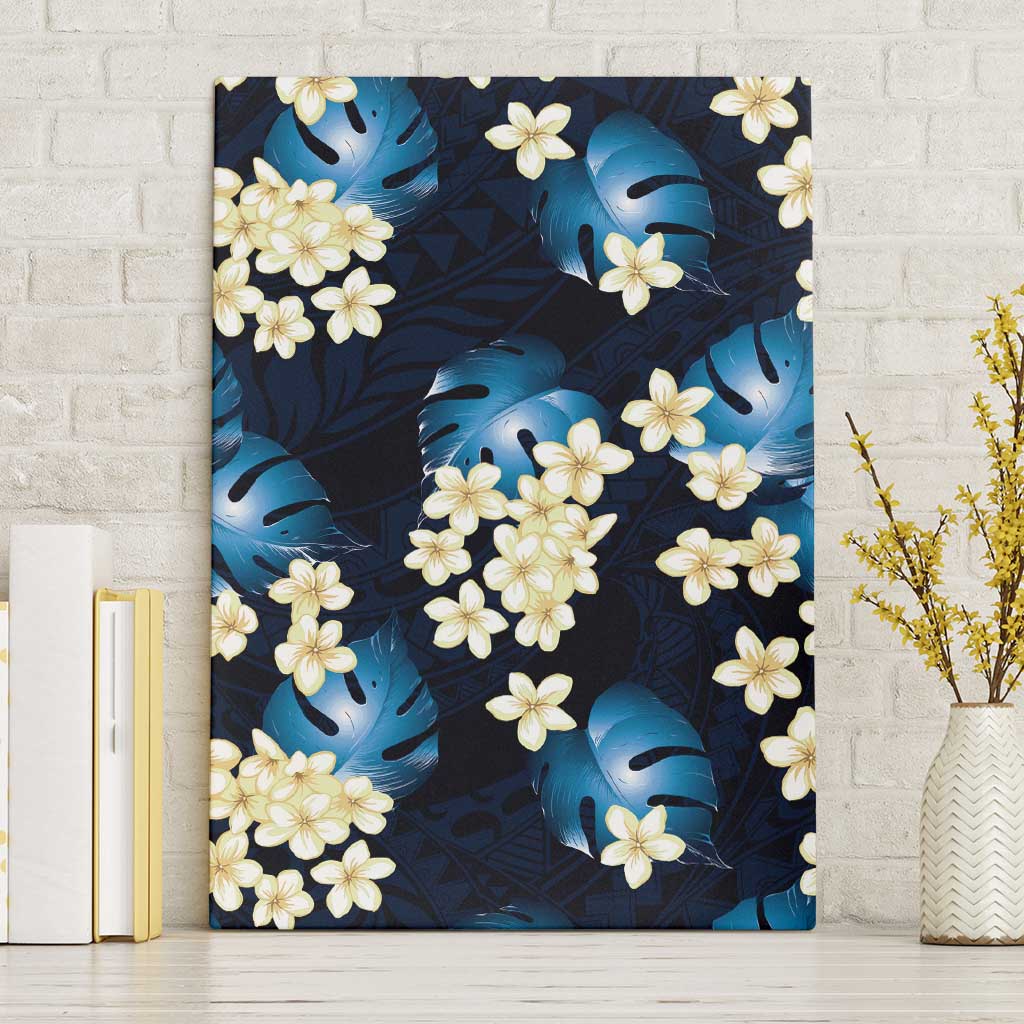 Blue Tropical Hawaii Canvas Wall Art Seamless Monstera Plumeria Hawaiian Pattern LT14 Without Frame Blue - Polynesian Pride