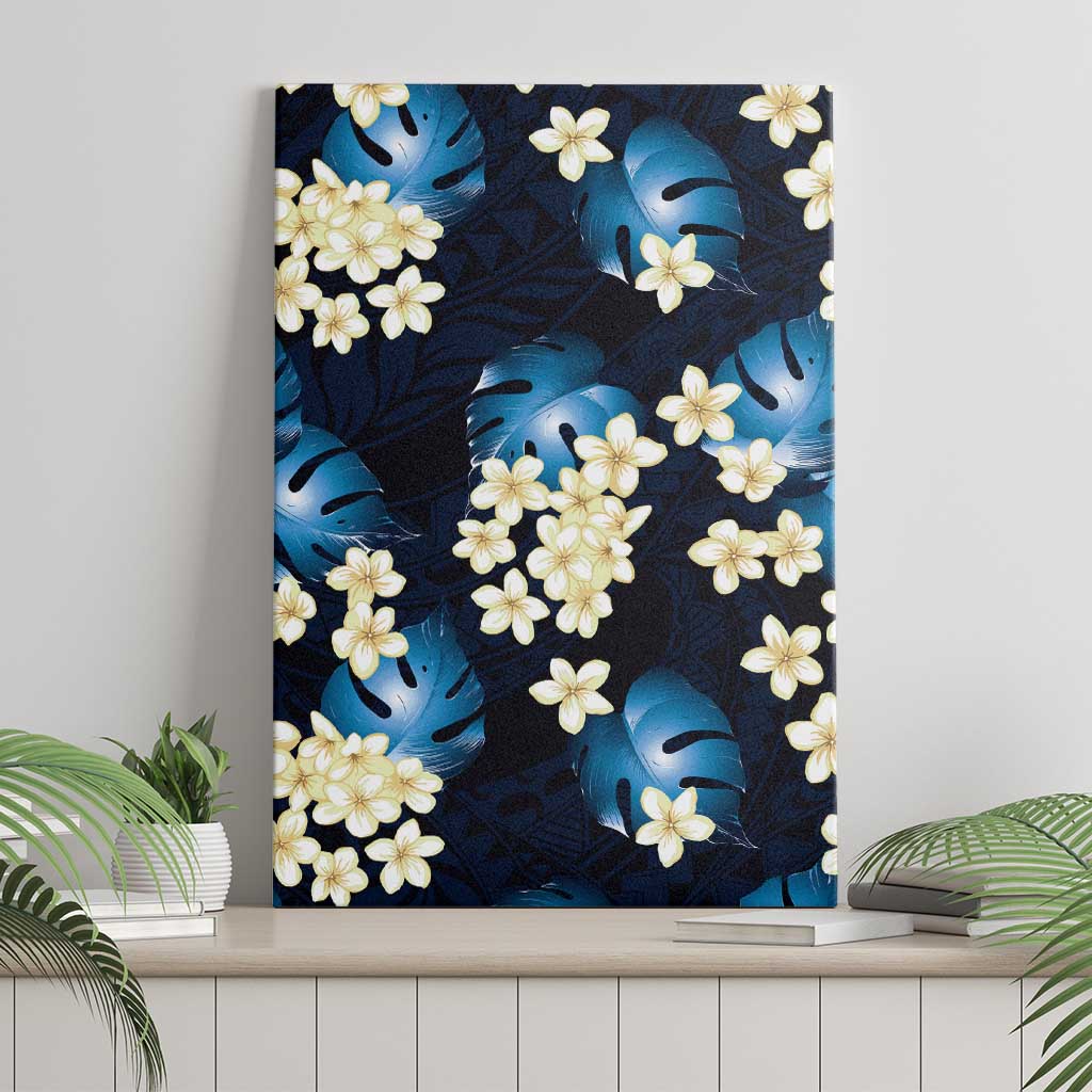 Blue Tropical Hawaii Canvas Wall Art Seamless Monstera Plumeria Hawaiian Pattern LT14 - Polynesian Pride