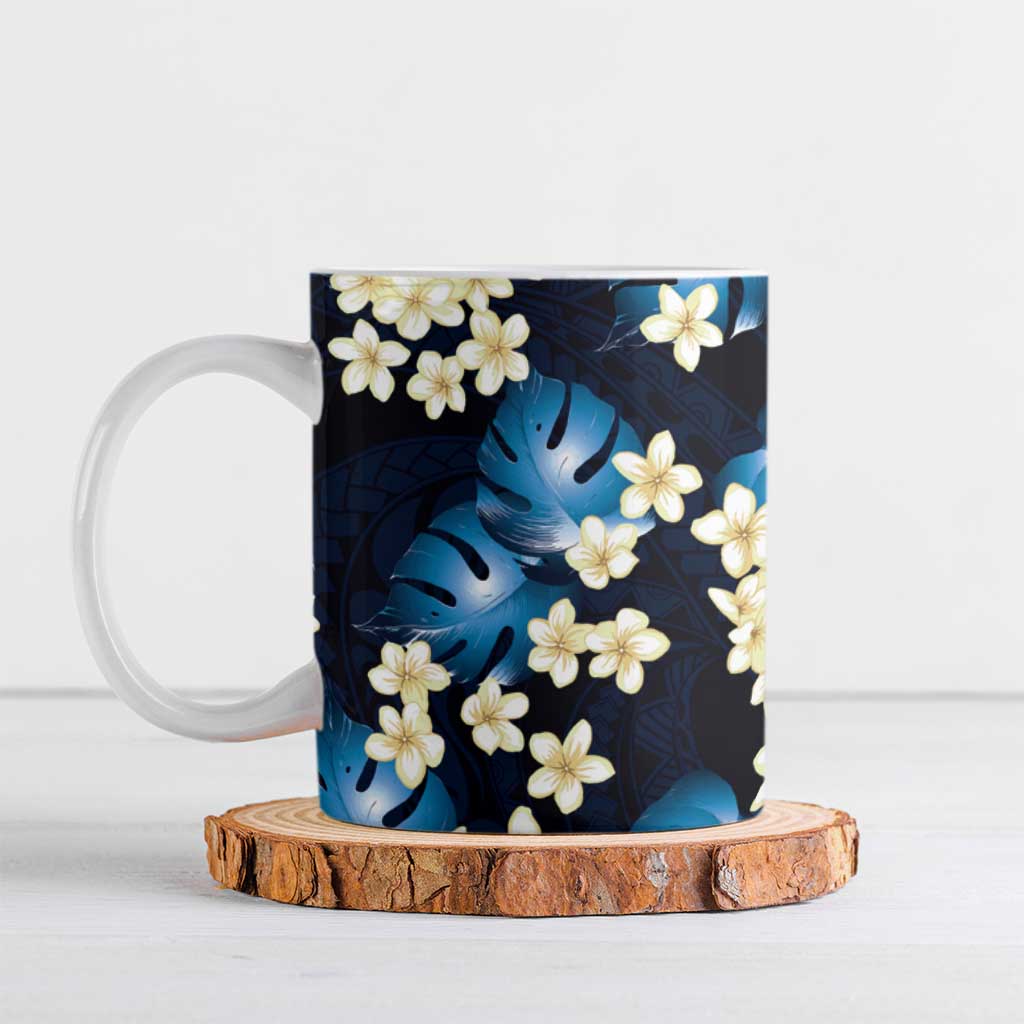 Blue Tropical Hawaii Ceramic Mug Seamless Monstera Plumeria Hawaiian Pattern LT14 Blue - Polynesian Pride