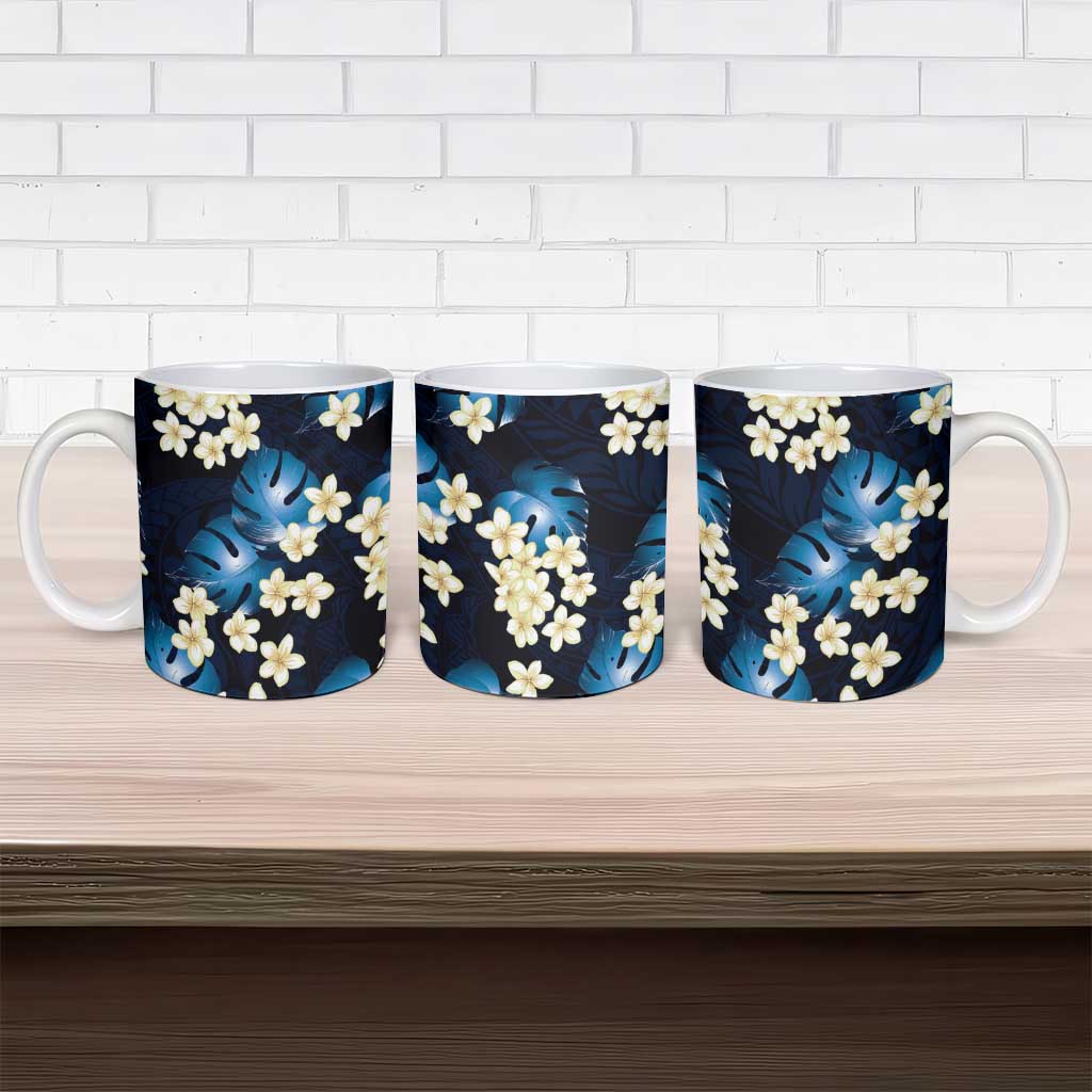 Blue Tropical Hawaii Ceramic Mug Seamless Monstera Plumeria Hawaiian Pattern LT14 - Polynesian Pride