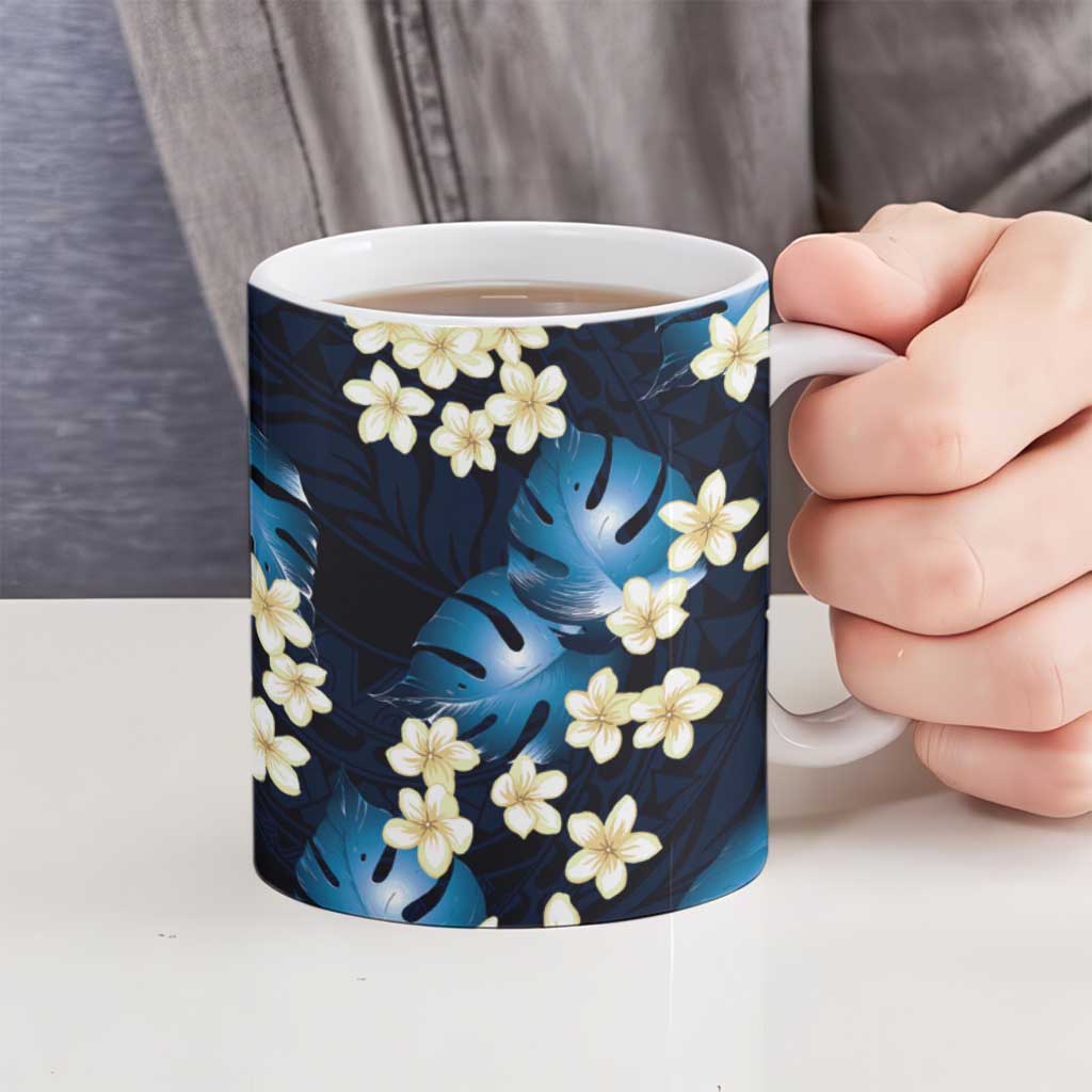 Blue Tropical Hawaii Ceramic Mug Seamless Monstera Plumeria Hawaiian Pattern LT14 - Polynesian Pride
