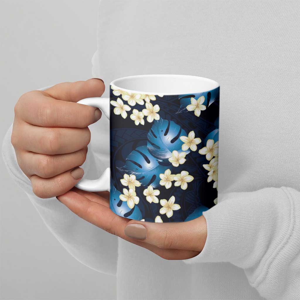 Blue Tropical Hawaii Ceramic Mug Seamless Monstera Plumeria Hawaiian Pattern LT14 - Polynesian Pride