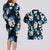 Blue Tropical Hawaii Couples Matching Long Sleeve Bodycon Dress and Hawaiian Shirt Seamless Monstera Plumeria Hawaiian Pattern - Polynesian Pride