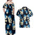 Blue Tropical Hawaii Couples Matching Off Shoulder Maxi Dress and Hawaiian Shirt Seamless Monstera Plumeria Hawaiian Pattern - Polynesian Pride