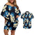 Blue Tropical Hawaii Couples Matching Off Shoulder Short Dress and Hawaiian Shirt Seamless Monstera Plumeria Hawaiian Pattern - Polynesian Pride