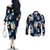 Blue Tropical Hawaii Couples Matching Off The Shoulder Long Sleeve Dress and Long Sleeve Button Shirt Seamless Monstera Plumeria Hawaiian Pattern - Polynesian Pride