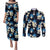 Blue Tropical Hawaii Couples Matching Puletasi and Long Sleeve Button Shirt Seamless Monstera Plumeria Hawaiian Pattern - Polynesian Pride