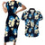 Blue Tropical Hawaii Couples Matching Short Sleeve Bodycon Dress and Hawaiian Shirt Seamless Monstera Plumeria Hawaiian Pattern - Polynesian Pride