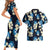 Blue Tropical Hawaii Couples Matching Short Sleeve Bodycon Dress and Hawaiian Shirt Seamless Monstera Plumeria Hawaiian Pattern - Polynesian Pride