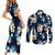 Blue Tropical Hawaii Couples Matching Short Sleeve Bodycon Dress and Long Sleeve Button Shirt Seamless Monstera Plumeria Hawaiian Pattern - Polynesian Pride