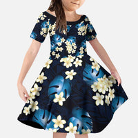 Blue Tropical Hawaii Family Matching Long Sleeve Bodycon Dress and Hawaiian Shirt Seamless Monstera Plumeria Hawaiian Pattern - Polynesian Pride