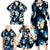 Blue Tropical Hawaii Family Matching Long Sleeve Bodycon Dress and Hawaiian Shirt Seamless Monstera Plumeria Hawaiian Pattern - Polynesian Pride