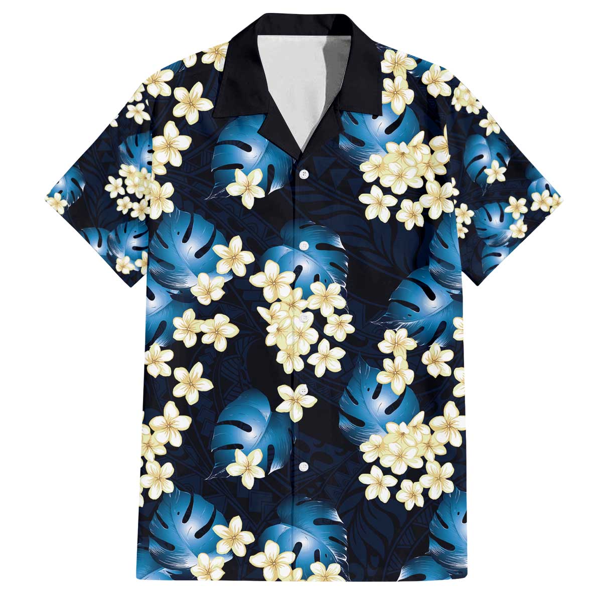 Blue Tropical Hawaii Family Matching Off The Shoulder Long Sleeve Dress and Hawaiian Shirt Seamless Monstera Plumeria Hawaiian Pattern - Polynesian Pride