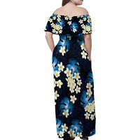 Blue Tropical Hawaii Family Matching Off Shoulder Maxi Dress and Hawaiian Shirt Seamless Monstera Plumeria Hawaiian Pattern - Polynesian Pride