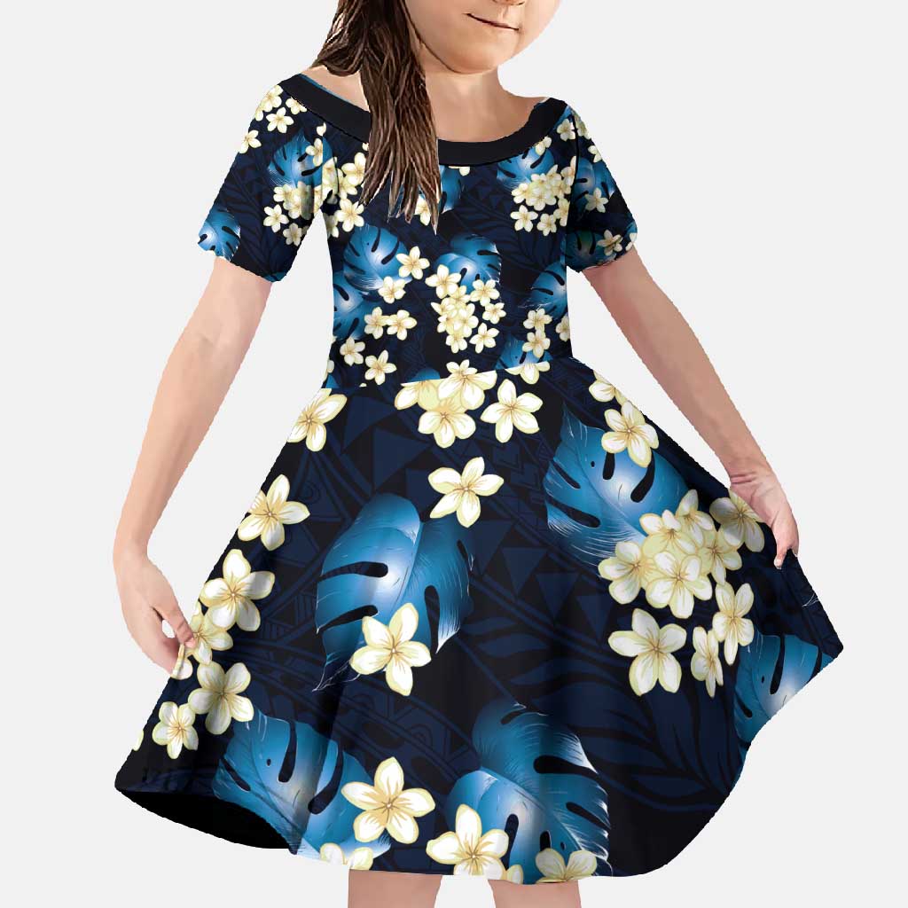 Blue Tropical Hawaii Family Matching Short Sleeve Bodycon Dress and Hawaiian Shirt Seamless Monstera Plumeria Hawaiian Pattern - Polynesian Pride