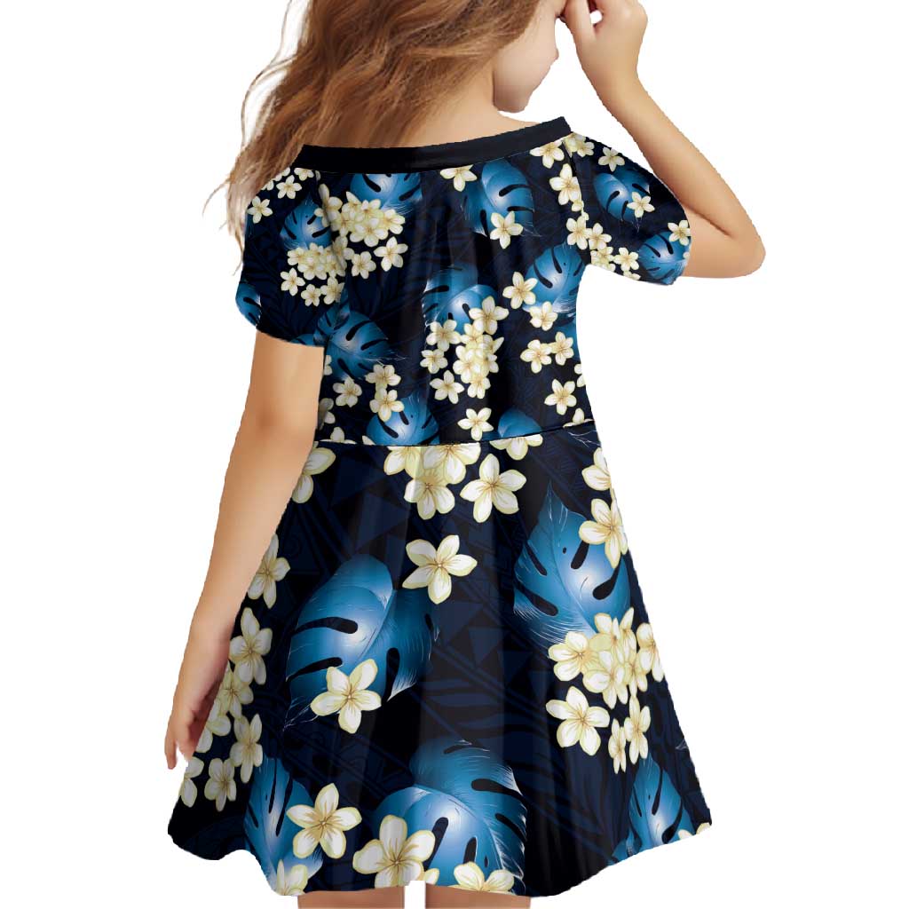 Blue Tropical Hawaii Family Matching Short Sleeve Bodycon Dress and Hawaiian Shirt Seamless Monstera Plumeria Hawaiian Pattern - Polynesian Pride