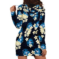 Blue Tropical Hawaii Hoodie Dress Seamless Monstera Plumeria Hawaiian Pattern - Polynesian Pride