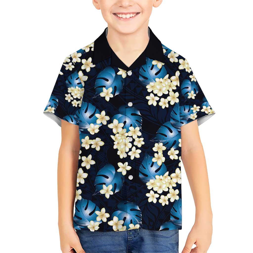 Blue Tropical Hawaii Kid Hawaiian Shirt Seamless Monstera Plumeria Hawaiian Pattern - Polynesian Pride