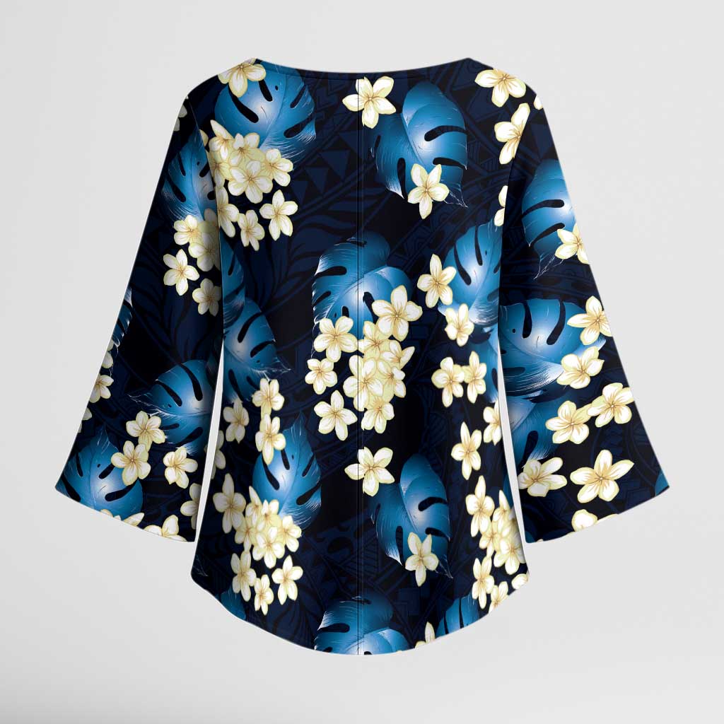 Blue Tropical Hawaii Kimono Sleeve Blouse Seamless Monstera Plumeria Hawaiian Pattern LT14 - Polynesian Pride