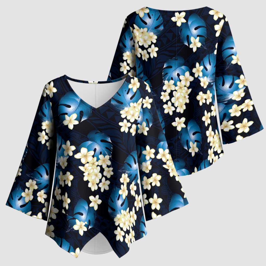 Blue Tropical Hawaii Kimono Sleeve Blouse Seamless Monstera Plumeria Hawaiian Pattern LT14 - Polynesian Pride